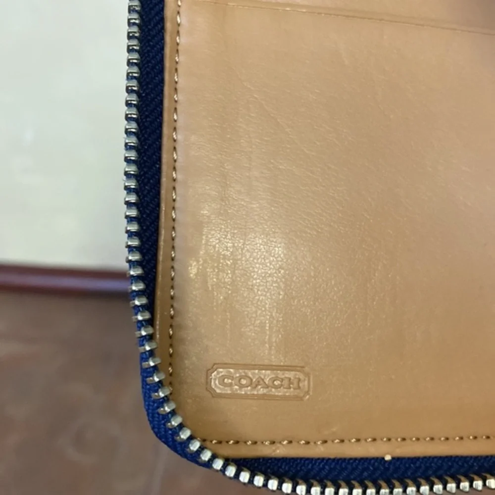 Coach Parker Tri-Color Leather Wristlet Wallet in Teal, White & Blue